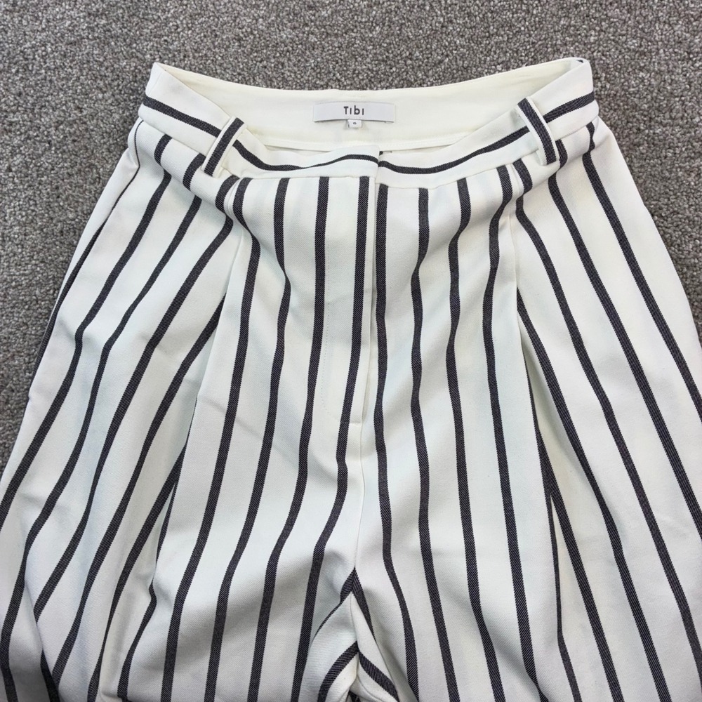 Tibi Womens 8 Black Stripe High Waist Tapered Pleated Retro Menswear Career Boho